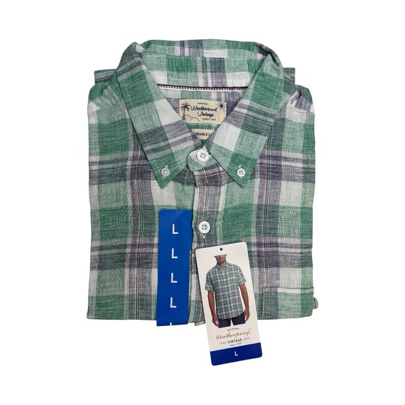 Weatherproof Vintage Men’s Linen/Cotton Short Sleeve Woven Shirt Green size L - Picture 1 of 2